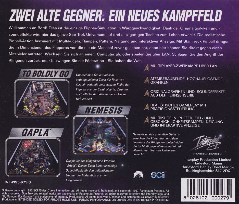 Other for Star Trek Pinball (DOS): Jewel Case - Back