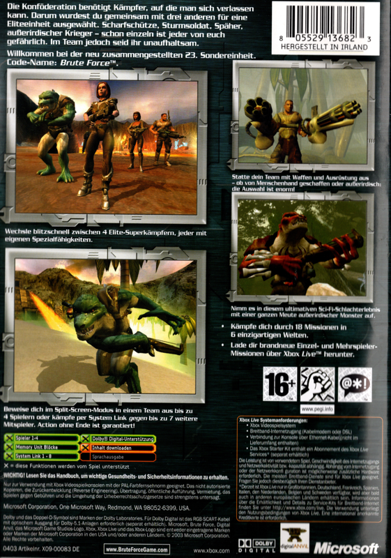 Back Cover for Brute Force (Xbox)
