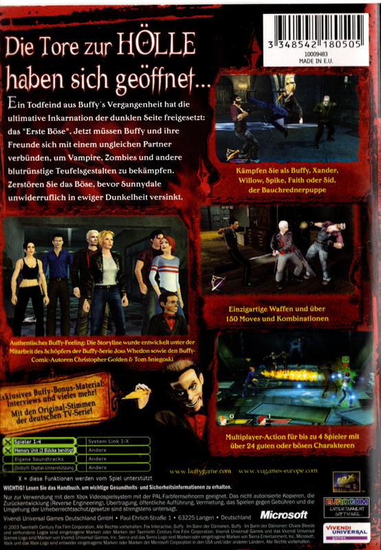 Back Cover for Buffy the Vampire Slayer: Chaos Bleeds (Xbox)