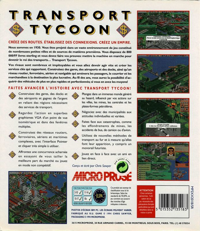 Back Cover for Transport Tycoon (DOS)