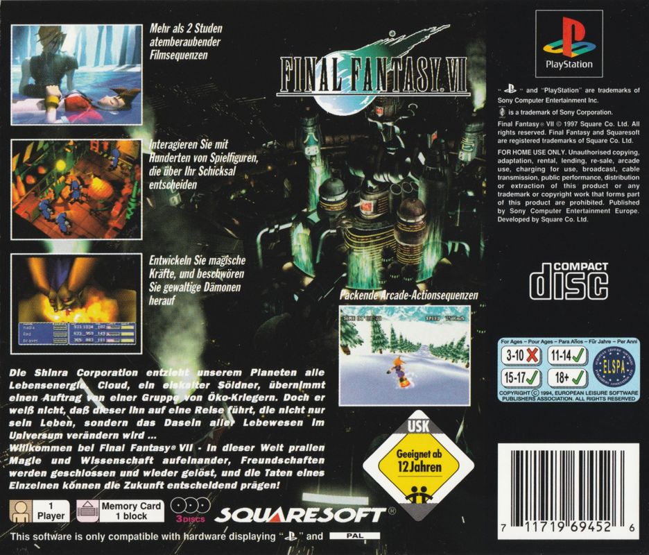 Back Cover for Final Fantasy VII (PlayStation)