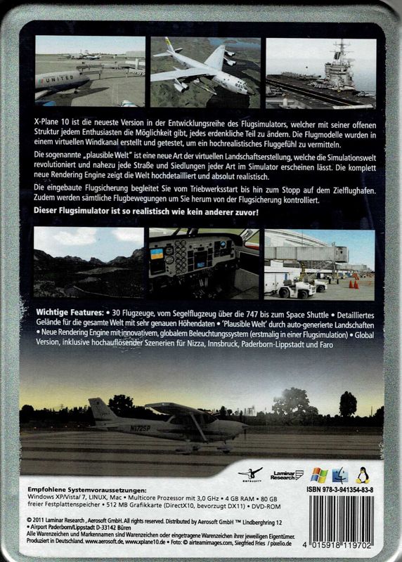 Back Cover for X-Plane 10: Global Edition (Linux and Macintosh and Windows)
