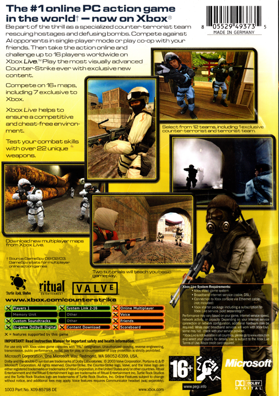 Back Cover for Counter-Strike (Xbox)