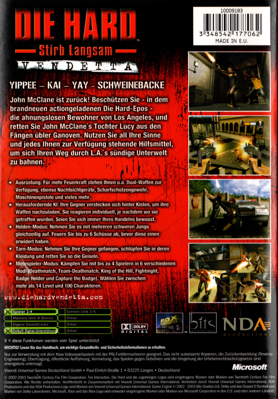 Back Cover for Die Hard: Vendetta (Xbox)