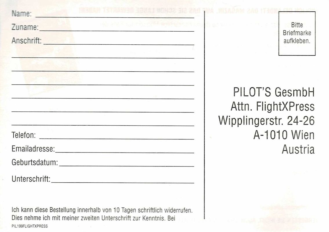 Extras for L-1011 TriStar (Windows): Registration Card - Front