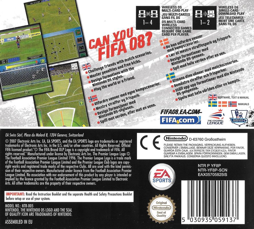 Back Cover for FIFA Soccer 08 (Nintendo DS)