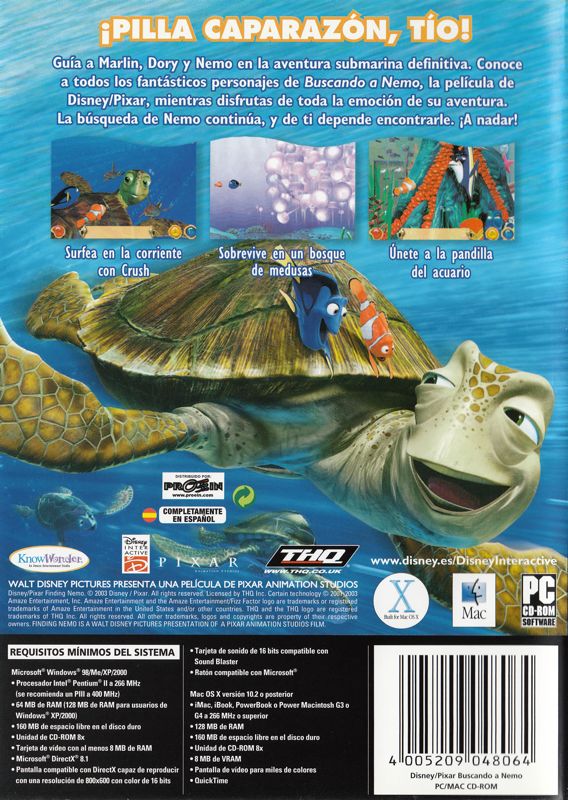Back Cover for Disney•Pixar Finding Nemo (Macintosh and Windows)