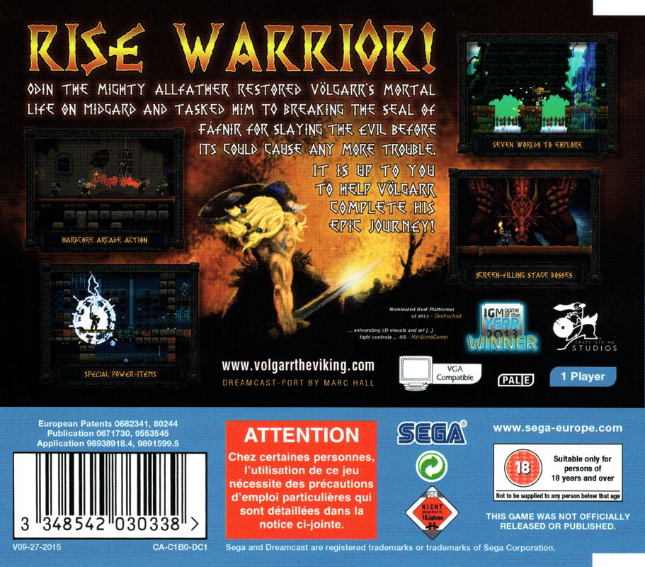 Back Cover for Völgarr the Viking (Dreamcast) (Circuit-Board community release)