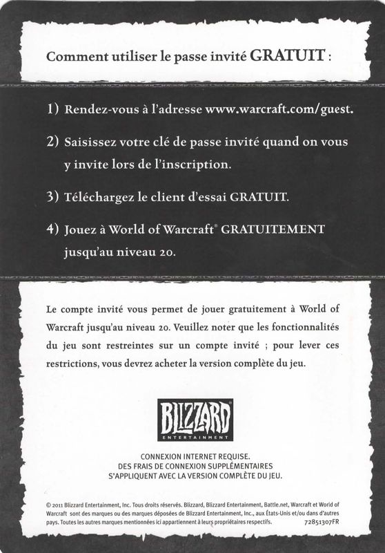 Extras for Diablo III (Macintosh and Windows): World of Warcraft Guest Pass - Back