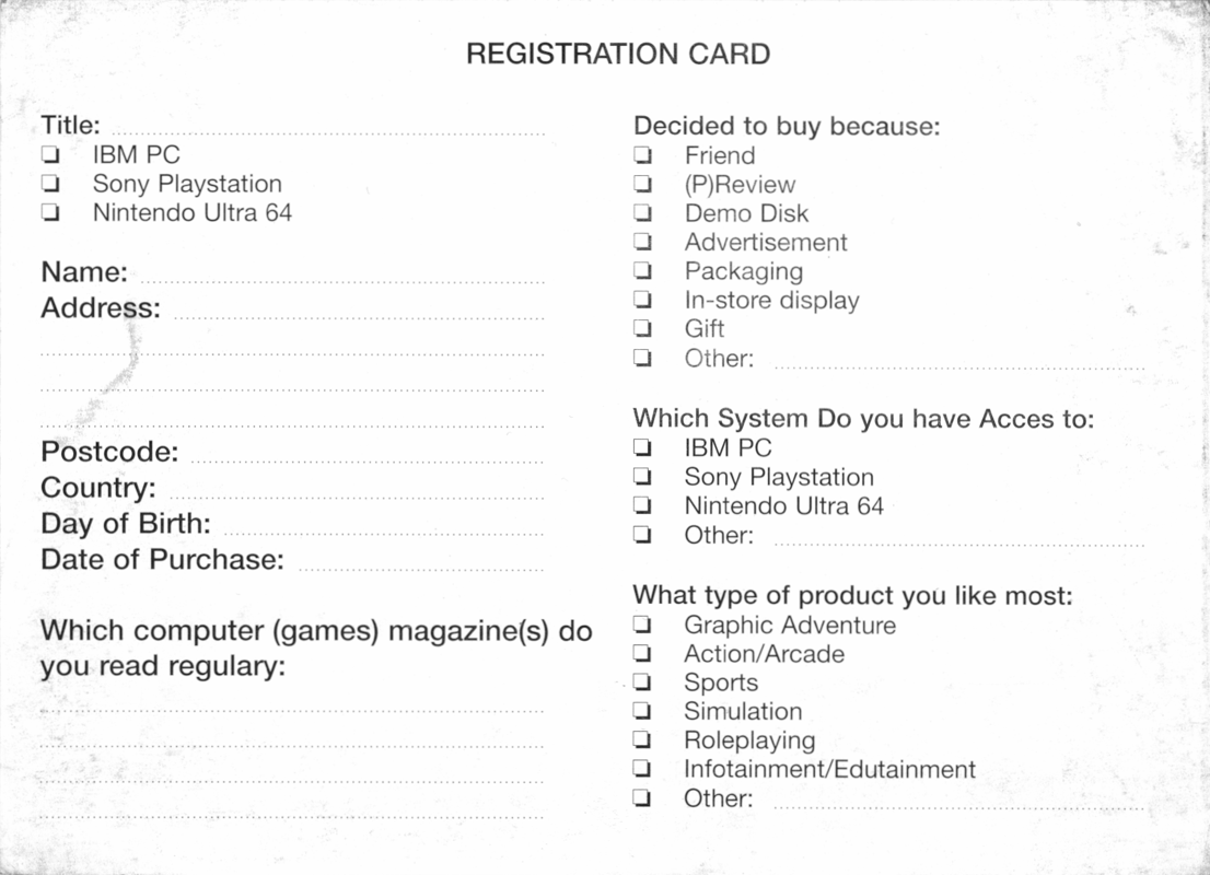 Extras for Reah: Face the Unknown (Windows): Registration Card - Front