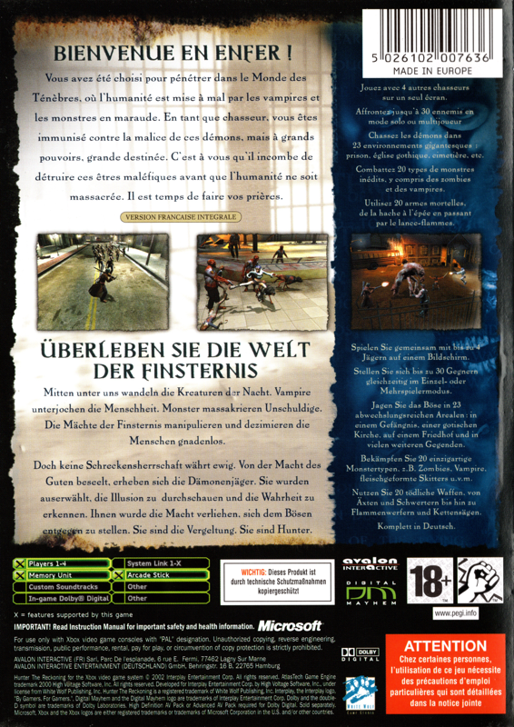 Back Cover for Hunter: The Reckoning (Xbox)