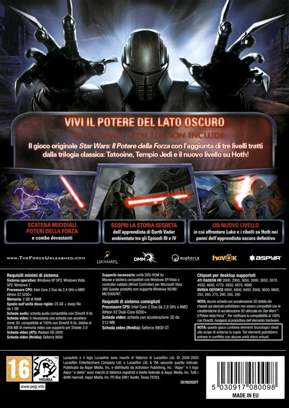 Back Cover for Star Wars: The Force Unleashed - Ultimate Sith Edition (Windows)