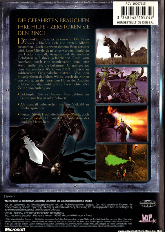 Back Cover for The Lord of the Rings: The Fellowship of the Ring (Xbox)