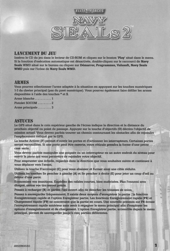 Manual for Elite Forces: Navy SEALs - Weapons of Mass Destruction (Windows): Front (4-page/2-folded)