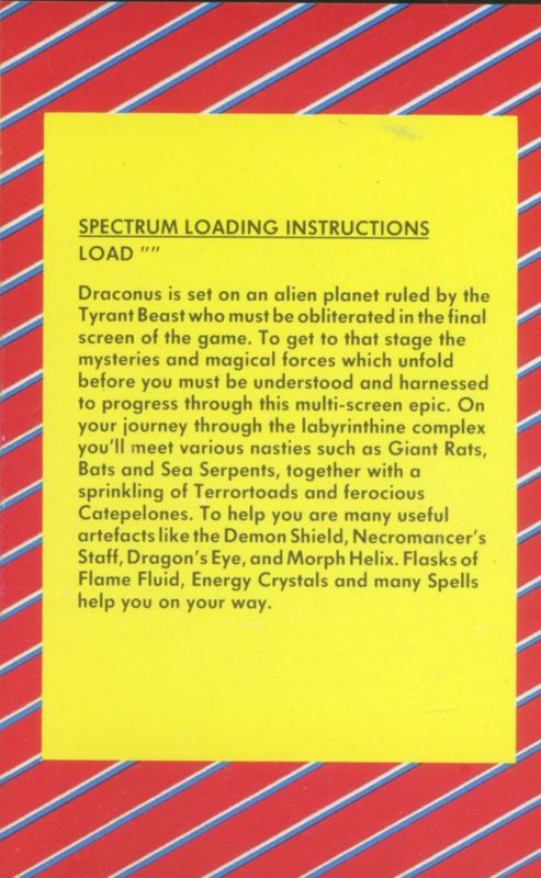 Inside Cover for Draconus (ZX Spectrum)