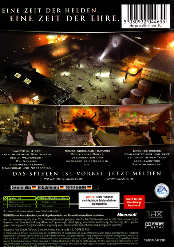 Back Cover for Medal of Honor: European Assault (Xbox)