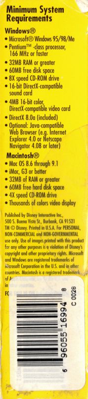 Spine/Sides for Playhouse Disney's: Stanley Tiger Tales (Macintosh and Windows): Bottom