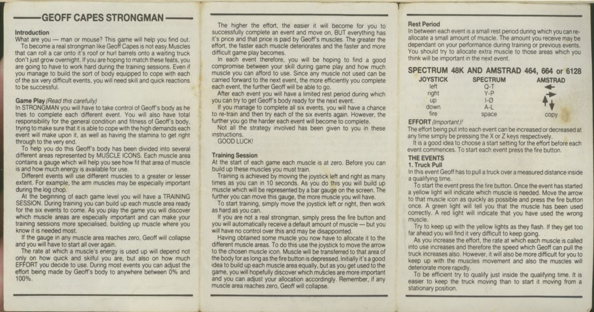 Manual for Geoff Capes Strongman (ZX Spectrum)
