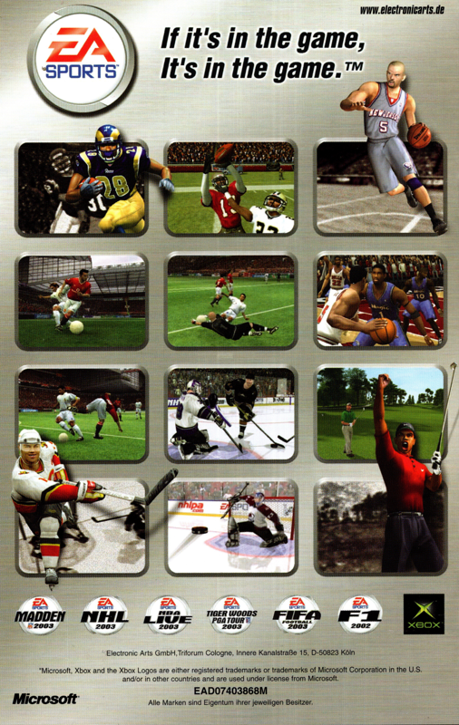 Manual for NHL 2003 (Xbox): Back