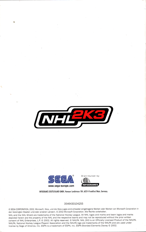 Manual for NHL 2K3 (Xbox): Back