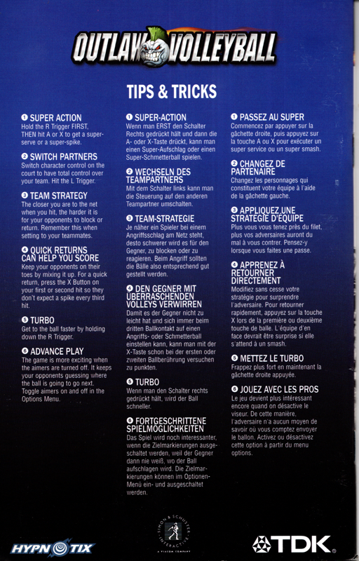 Manual for Outlaw Volleyball (Xbox): Back