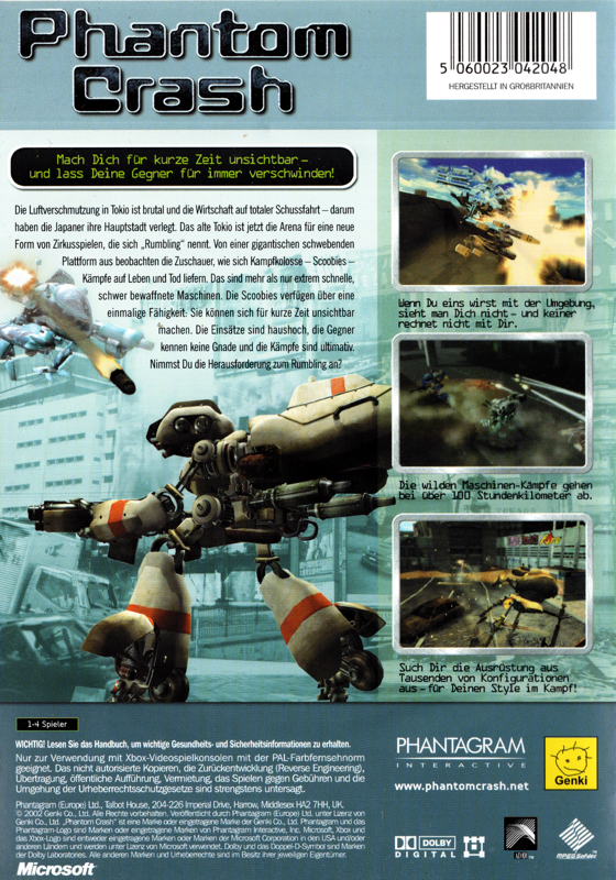 Back Cover for Phantom Crash (Xbox)