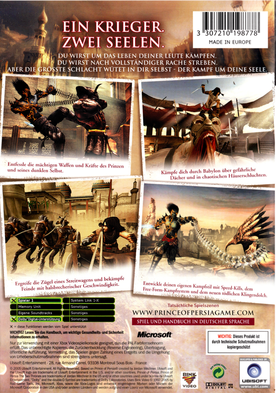 Back Cover for Prince of Persia: The Two Thrones (Xbox)