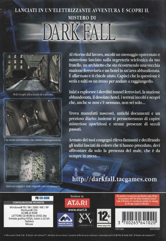 Back Cover for Dark Fall: The Journal (Windows)
