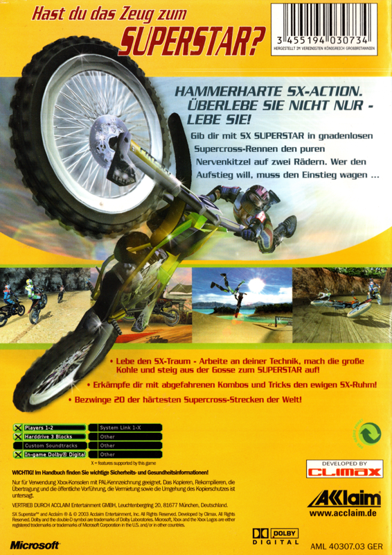 Back Cover for SX Superstar (Xbox)