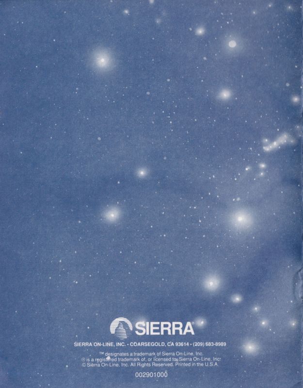 Manual for Space Quest I: Roger Wilco in the Sarien Encounter (Amiga) (International version): Back