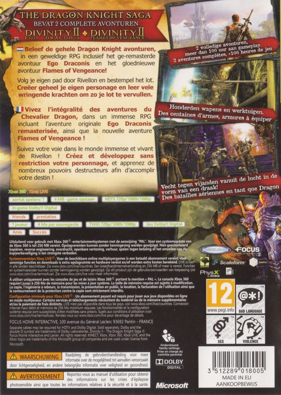 Back Cover for Divinity II: The Dragon Knight Saga (Xbox 360)