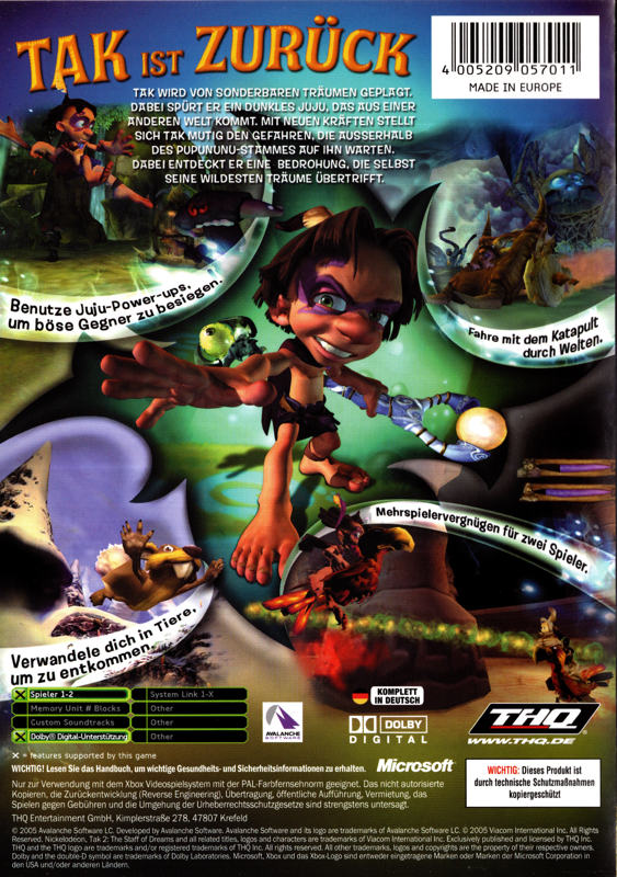 Back Cover for Tak 2: The Staff of Dreams (Xbox)