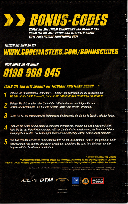 Manual for Pro Race Driver (Xbox): Back