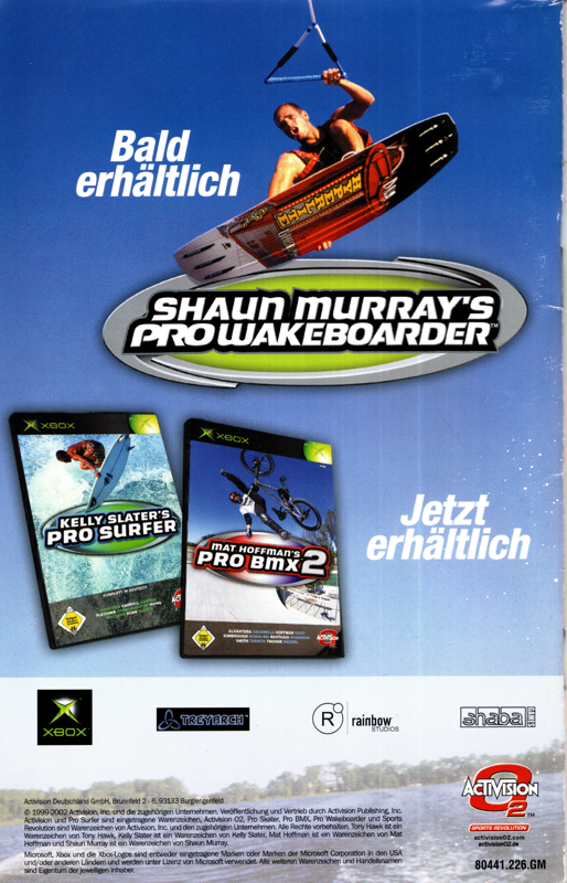 Manual for Tony Hawk's Pro Skater 4 (Xbox): Back