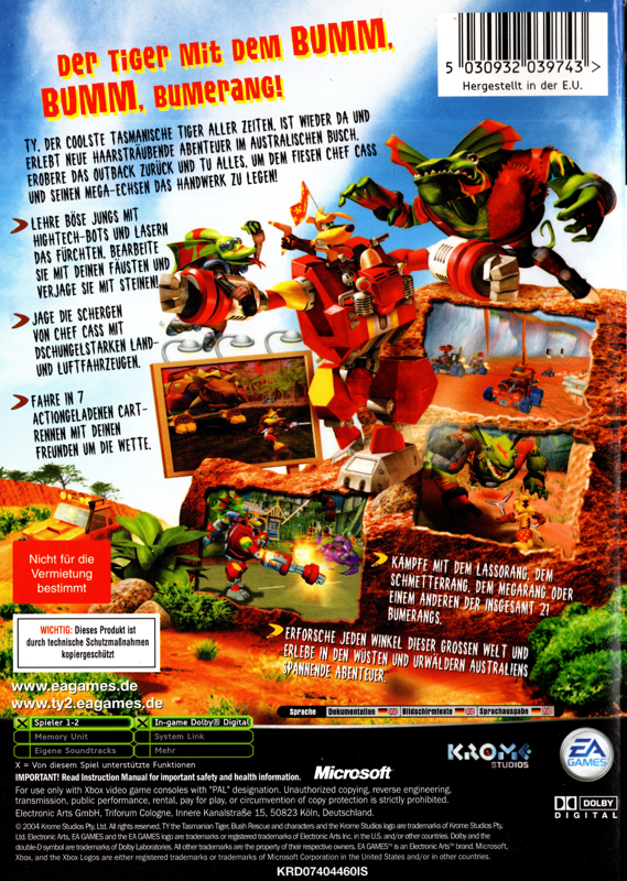 Back Cover for Ty the Tasmanian Tiger 2: Bush Rescue (Xbox)