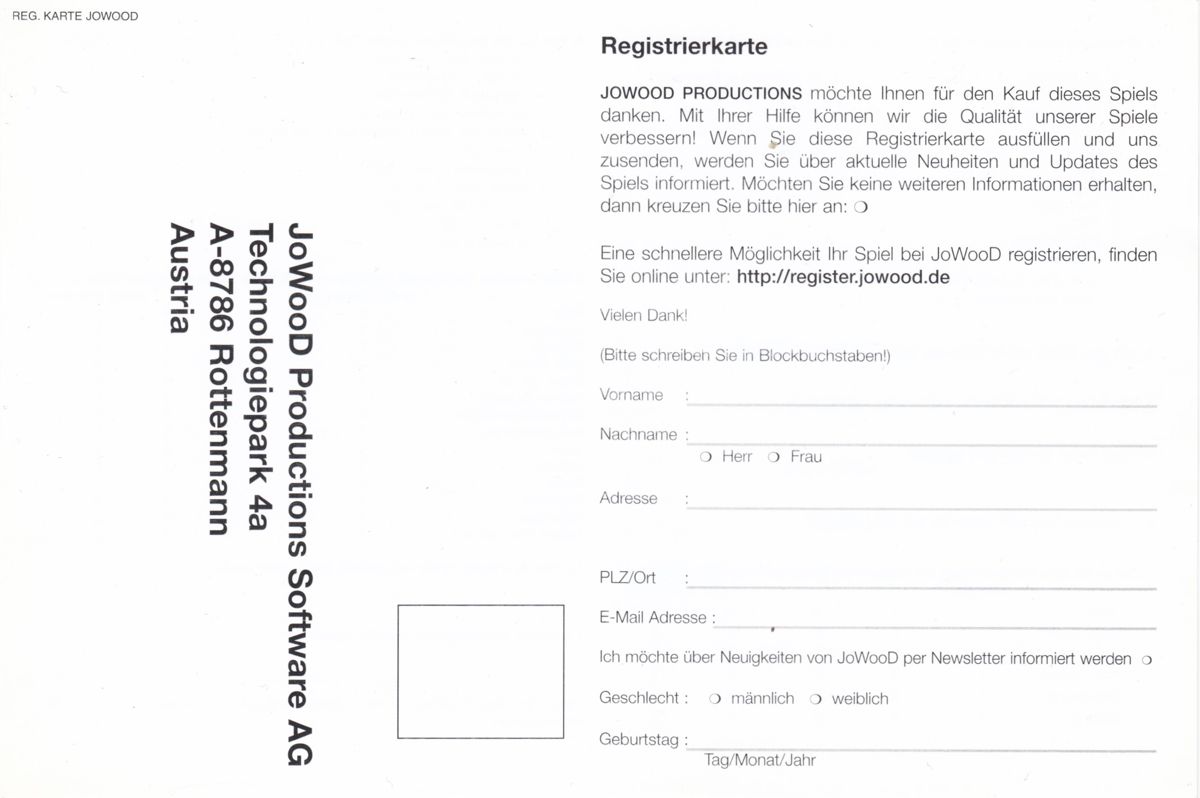 Extras for Paradise Cracked (Windows): Registration Card - Front