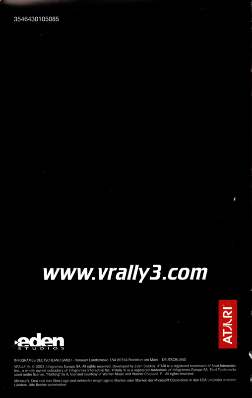 Manual for V-Rally 3 (Xbox): Back