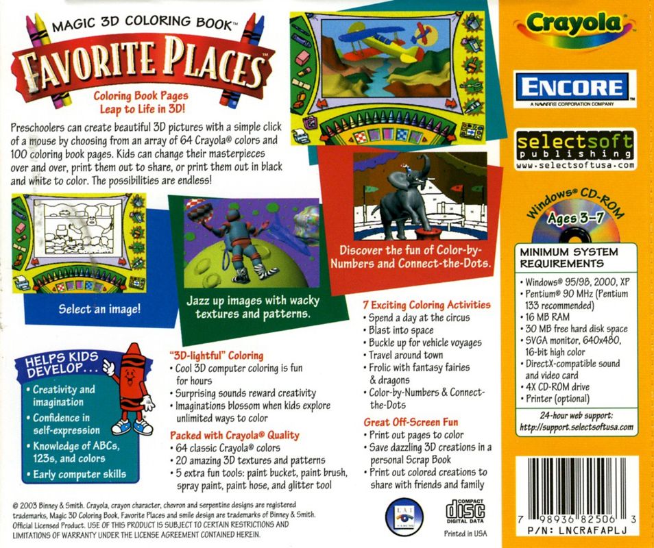 Back Cover for Crayola Magic 3D Colouring Book: Favourite Places (Windows)