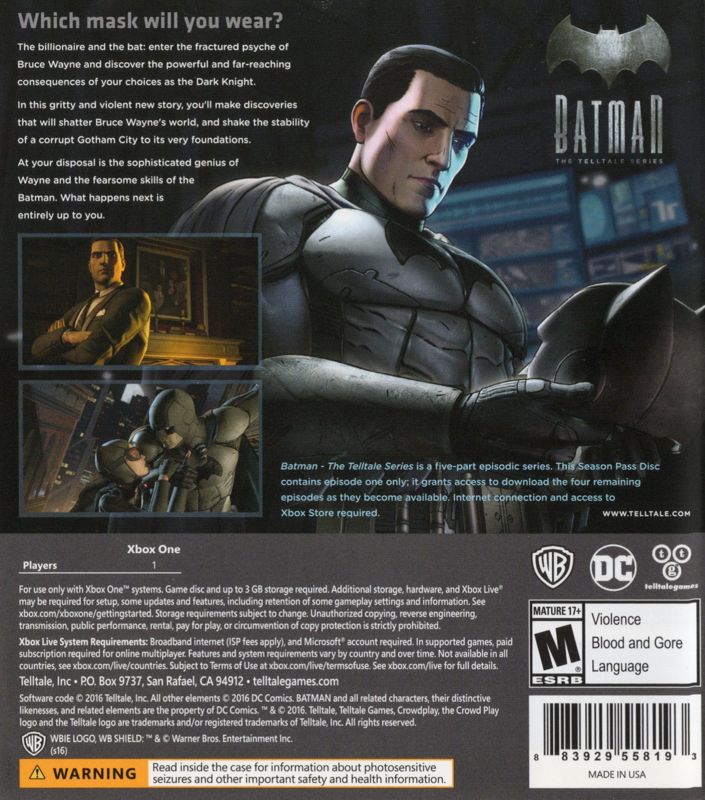 Batman: The Telltale Series cover or packaging material - MobyGames