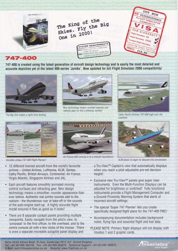 Advertisement for Airbus 2000 (Windows): Six panel foldout for Just Flight 2000 products: Back