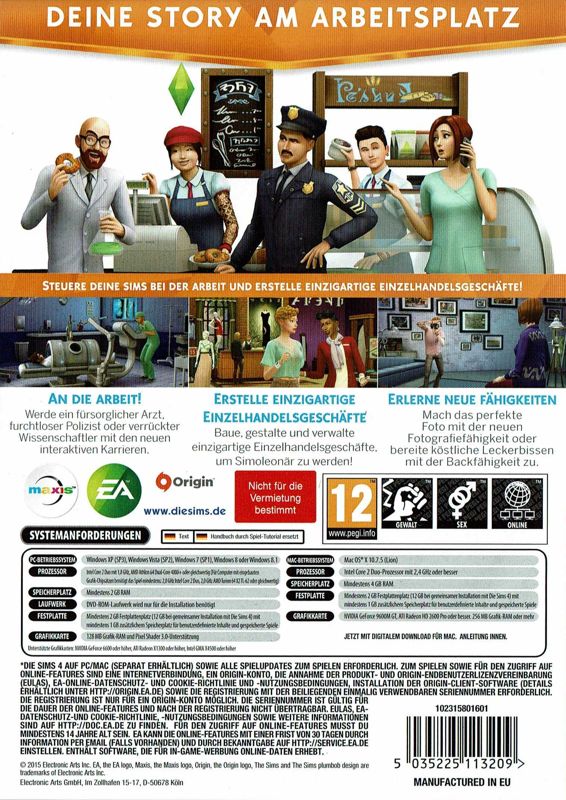 Back Cover for The Sims 4: Get to Work (Macintosh and Windows)