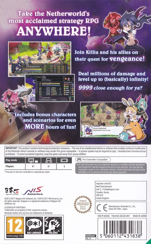 Other for Disgaea 5: Complete (Limited Edition) (Nintendo Switch): Keep Case - Back