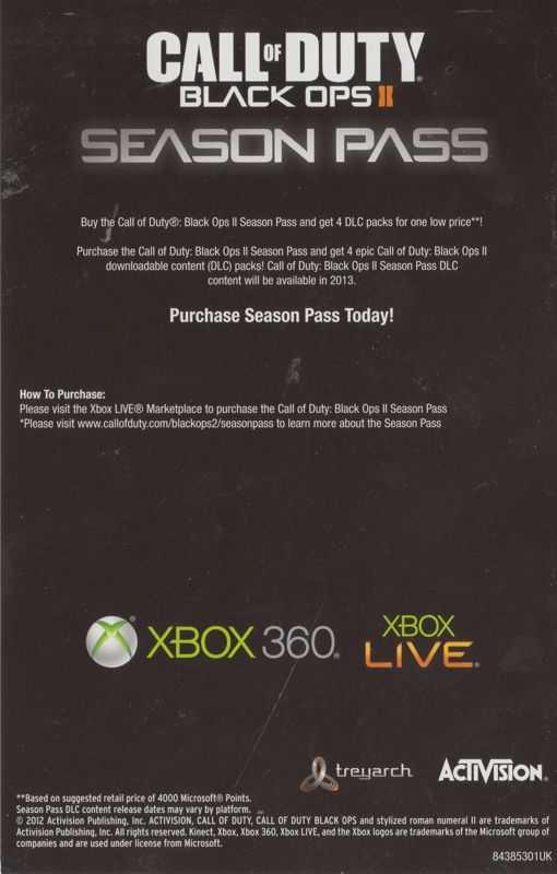 Advertisement for Call of Duty: Black Ops II (Xbox 360): back