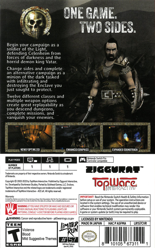 Back Cover for Enclave (Nintendo Switch) (Limited Run physical release)