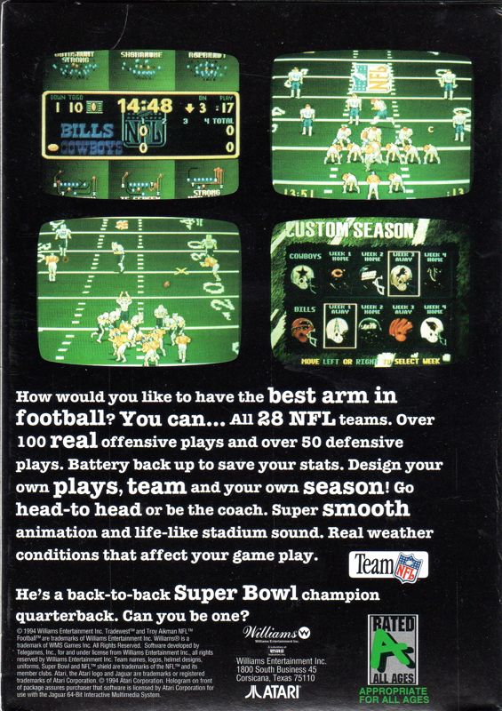 Back Cover for Troy Aikman NFL Football (Jaguar)
