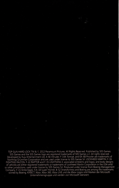 Manual for Top Gun: Hard Lock (Xbox 360): Back