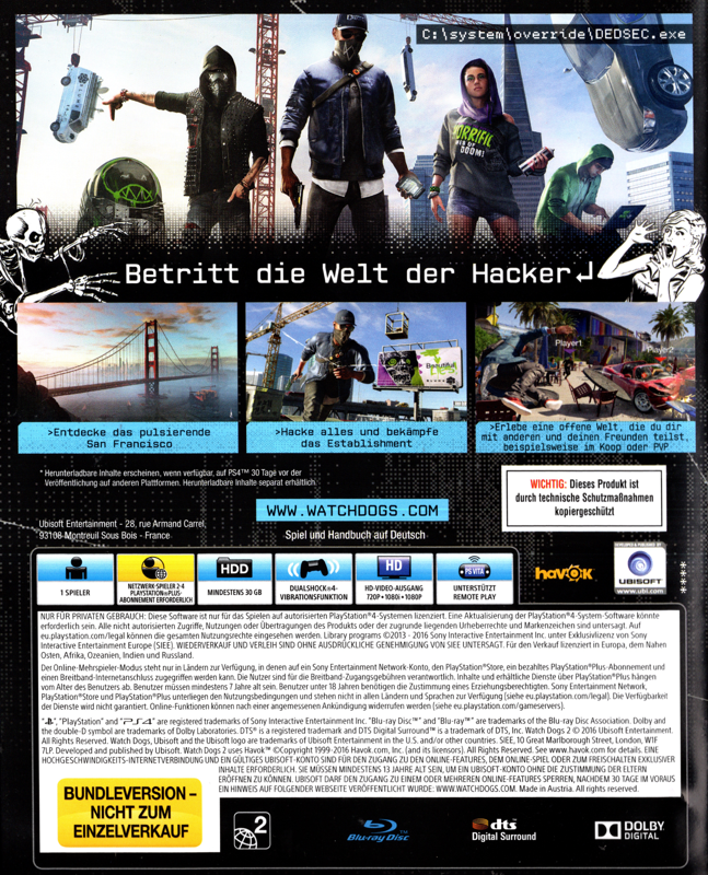 Back Cover for Watch_Dogs 2 (PlayStation 4)