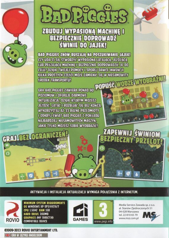 Back Cover for Bad Piggies (Windows) (Cartoon Network Magazyn 6/2016 release)