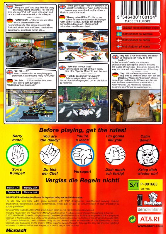 Back Cover for Furious Karting (Xbox)