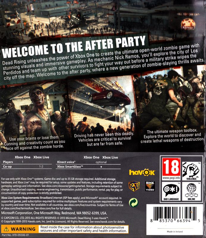 Back Cover for Dead Rising 3 (Xbox One)